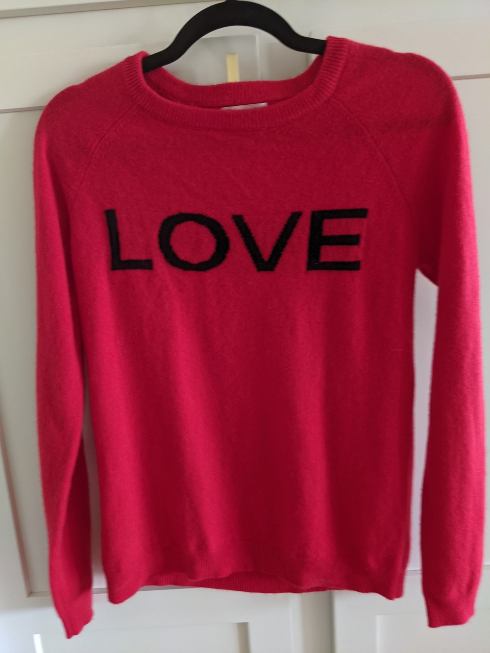 Cashmere Philosophy Bright Red Crewneck Sweater with Black LOVE Text